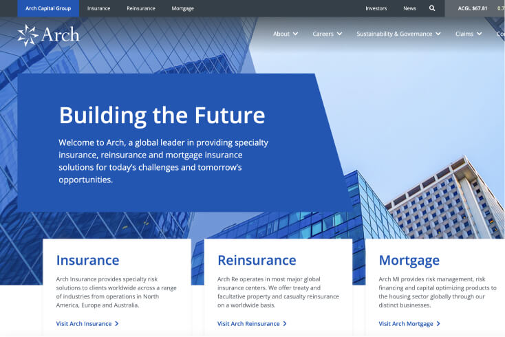 A screenshot of a desktop website homepage, financial services