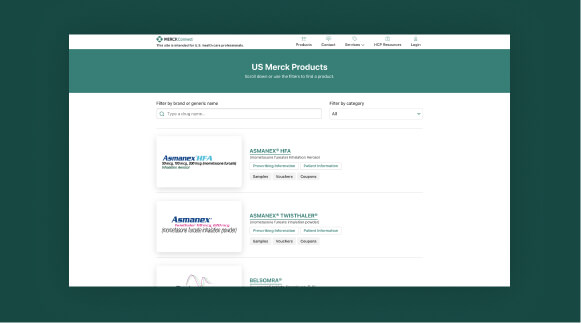Screenshot of a desktop website for a pharmaceutical company
