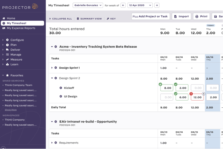 A screenshot of a portal dashboard for professional services automation