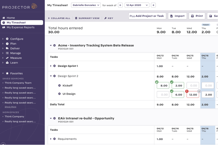 A screenshot  of a portal dashboard for professional services automation