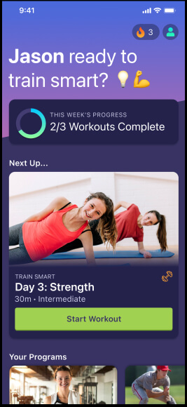 A screenshot of a mobile workout application experience