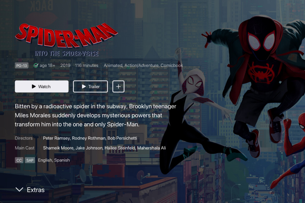 A screenshot  of a streaming service’s platform featuring a movie