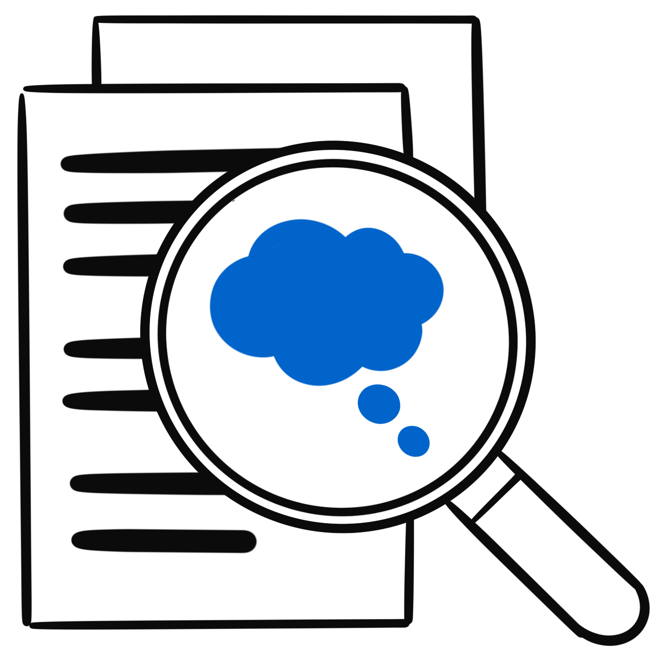 Illustration of a magnifying glass over a content strategy doc