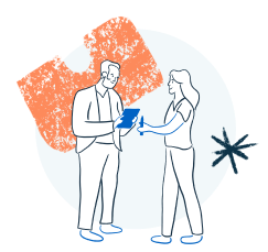 An illustration of two people working together