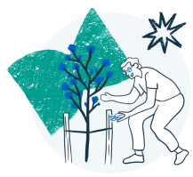 An illustration of someone taking care of a tree