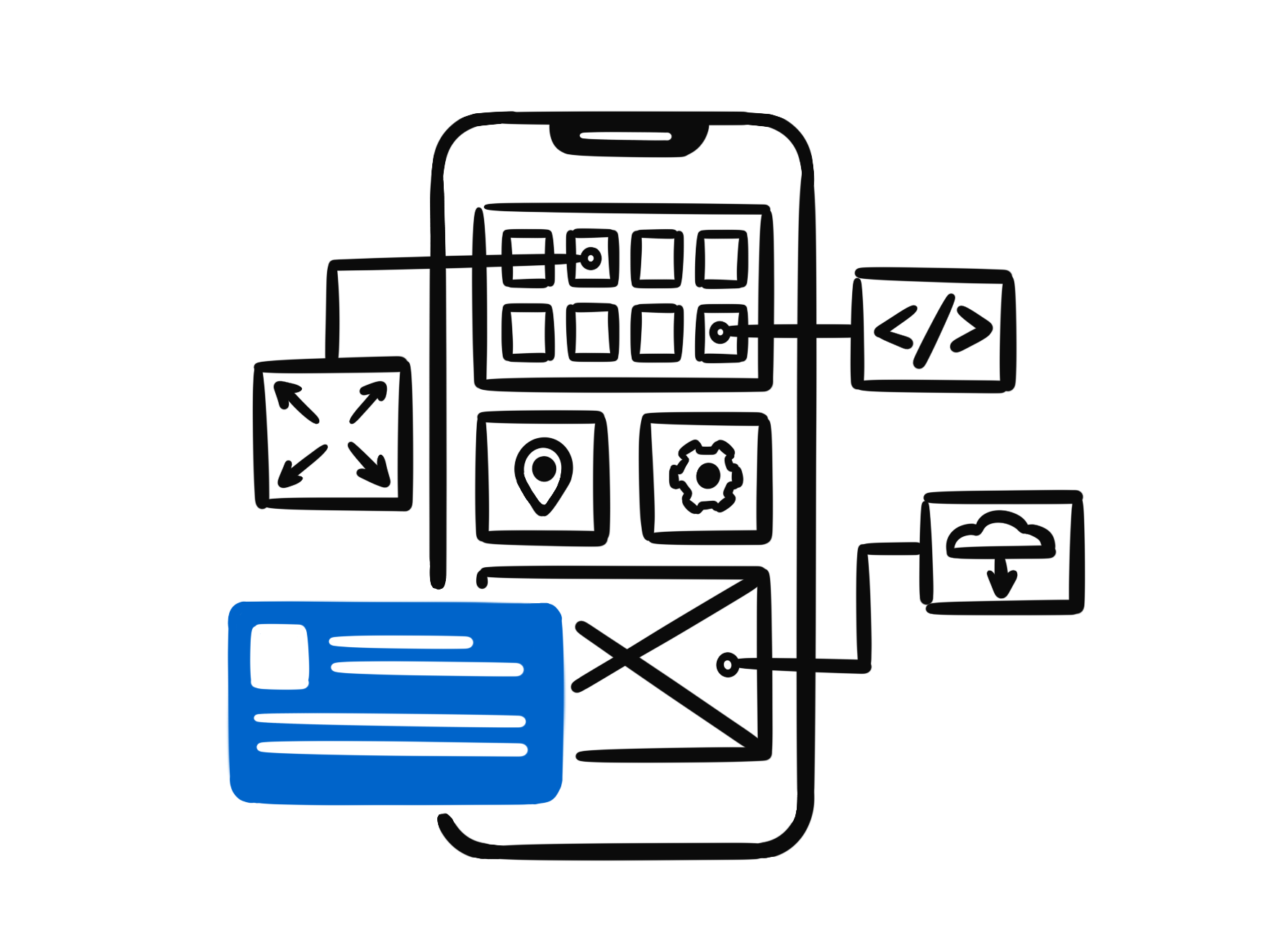 illustration of a progressive web application with multiple screens