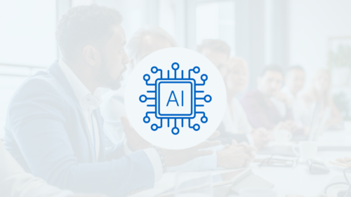 AI icon overlaid on an image of people working in a boardroom at an organization in a regulated industry