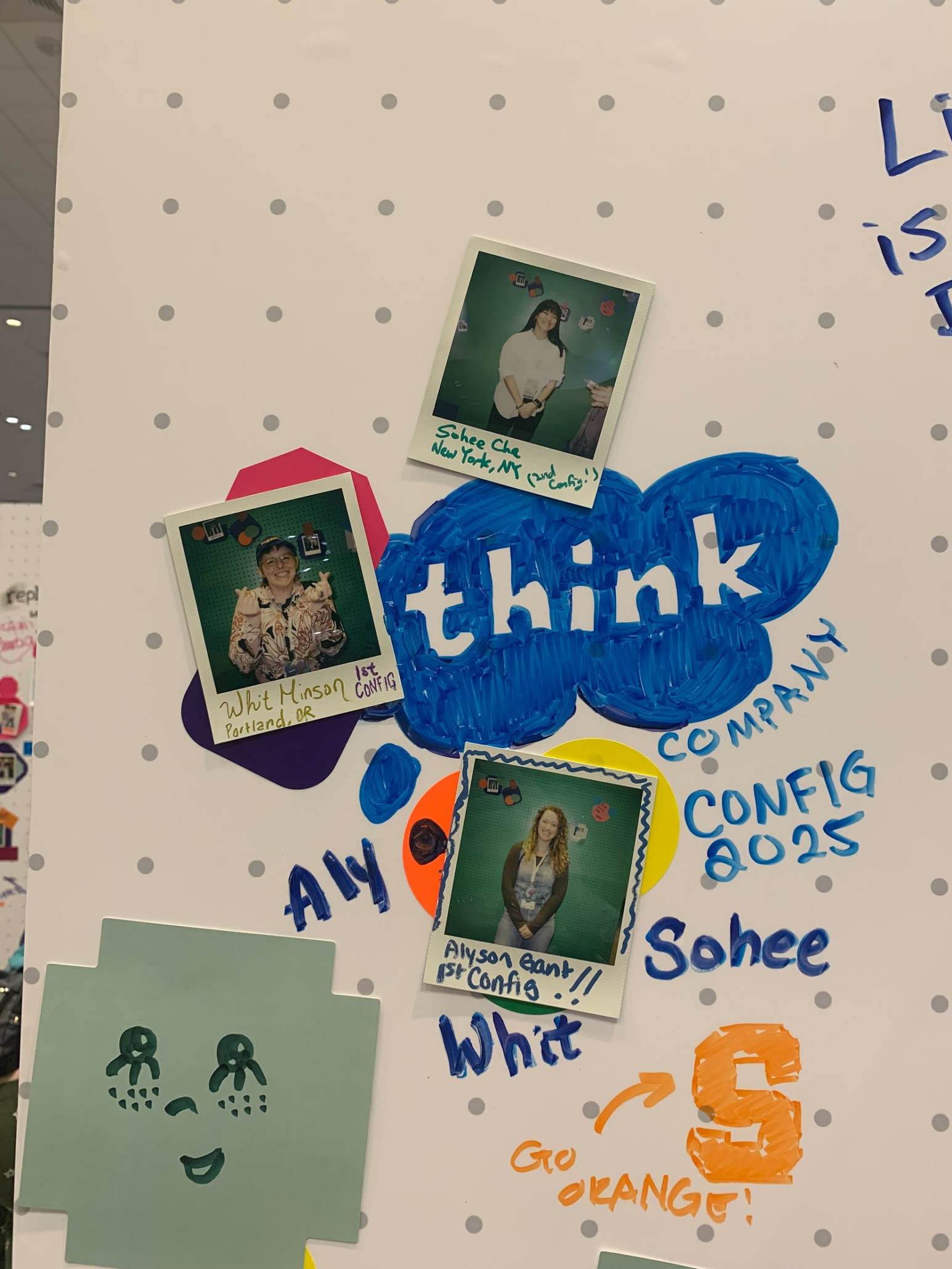Polaroids of UX strategists on a background that says