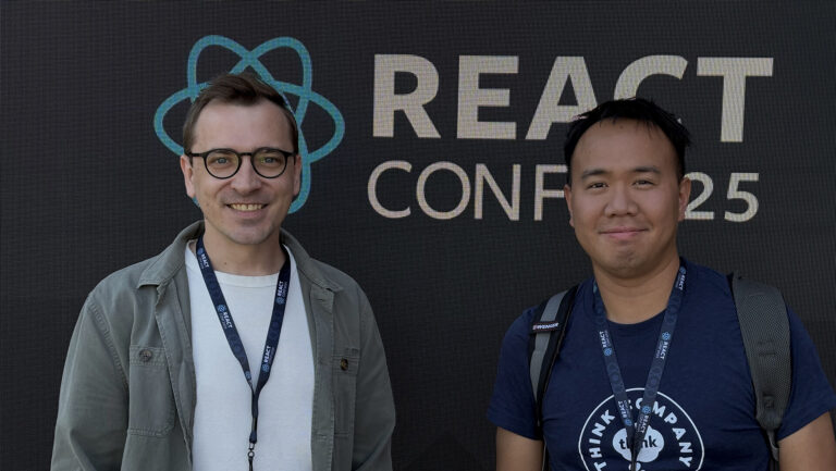 Thinkers Michael Hudzevatyi and Raymond Ng at React Conf